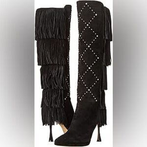 Vince Camuto Women's Panaryaz Fringe Embellished Knee High Boot 8